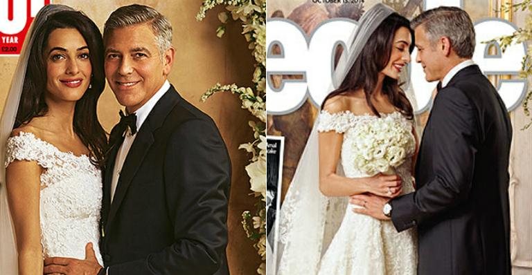 Veja o vestido de noiva usado por Amal Alamuddin na cerimônia com George Clooney - Hello! e People/Reprodução