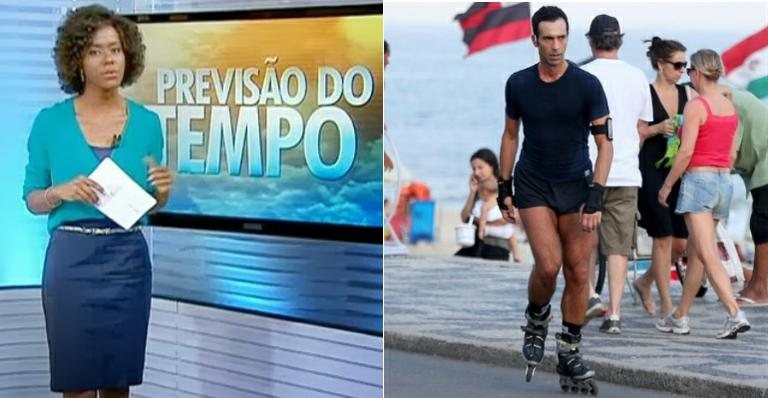 Repórter brinca com César Tralli patinador, que se esquiva de brincadeira - TV Globo/Reprodução e AgNews