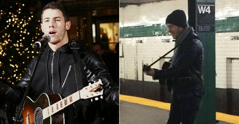 Nick Jonas toca em metrô de Nova York - Getty Images e Twitter/Reprodução