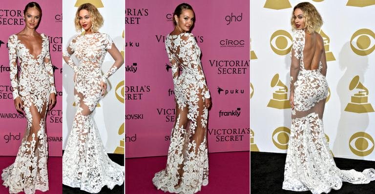 Batalha de looks: Candice Swanepoel e Beyoncé usam vestido transparente. Compare! - Foto-montagem