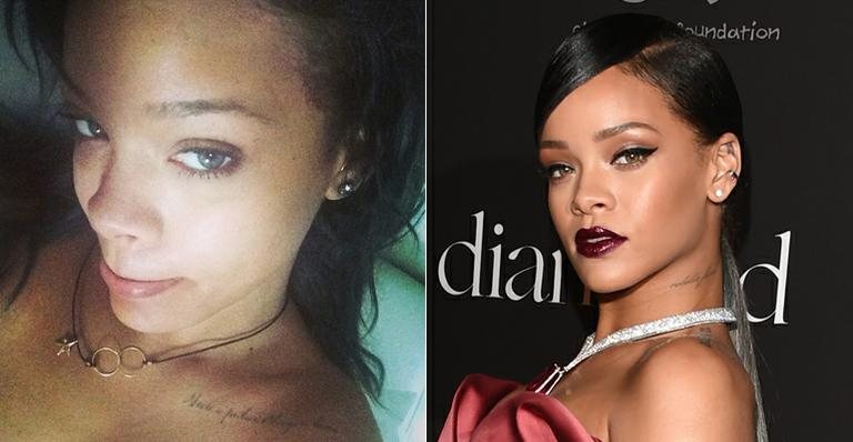 Rihanna sem e com maquiagem - Instagram/Reprodução e Getty Images