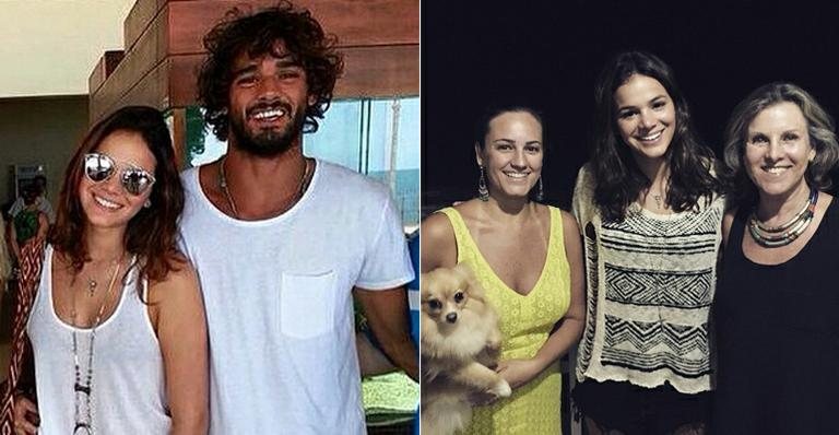 Bruna Marquezine com Marlon Teixeira; ao lado, com a tia e a avó do modelo - Instagram/Reprodução