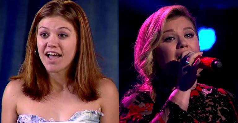 Kelly Clarkson em 2002 e em 2015 - Reprodução