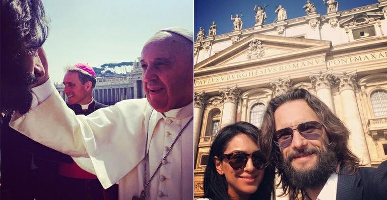 Rodrigo Santoro recebe benção do Papa Francisco; Ao lado, com a atriz Nazanin Boniadi - Instagram/Reprodução