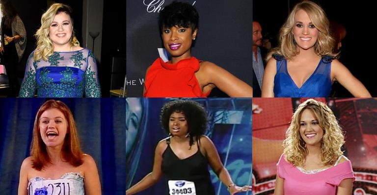 Antes e depois: Kelly Clarkson, Jennifer Hudson e Carrie Underwood - Getty Images/ Reprodução FOX