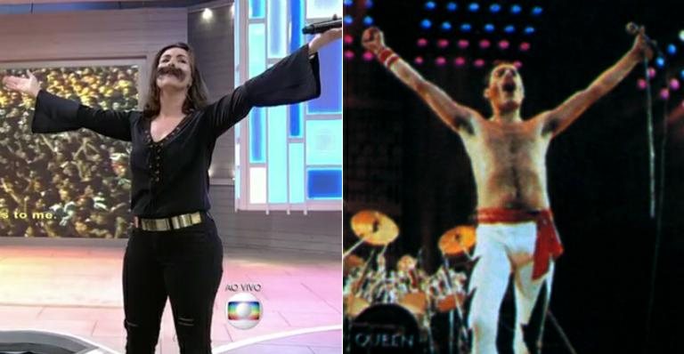 Com direito a bigode, Fátima Bernardes presta homenagem a Freddie Mercury no Encontro - TV Globo/Reprodução