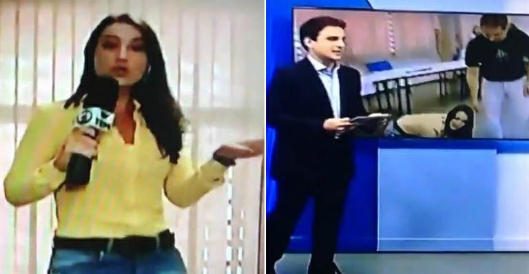 Repórter de afiliada da TV Globo leva tombo feio durante reportagem ao vivo - TV TEM/Reprodução