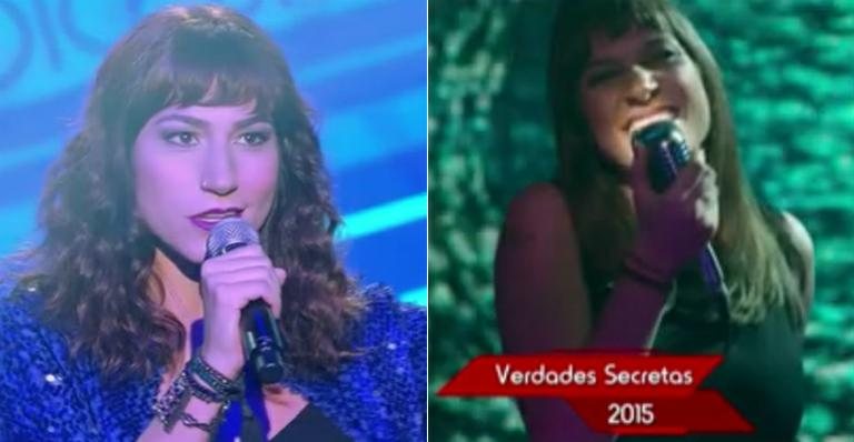 Carol Laudissi no palco do The Voice e em Verdades Secretas - TV Globo/Reprodução