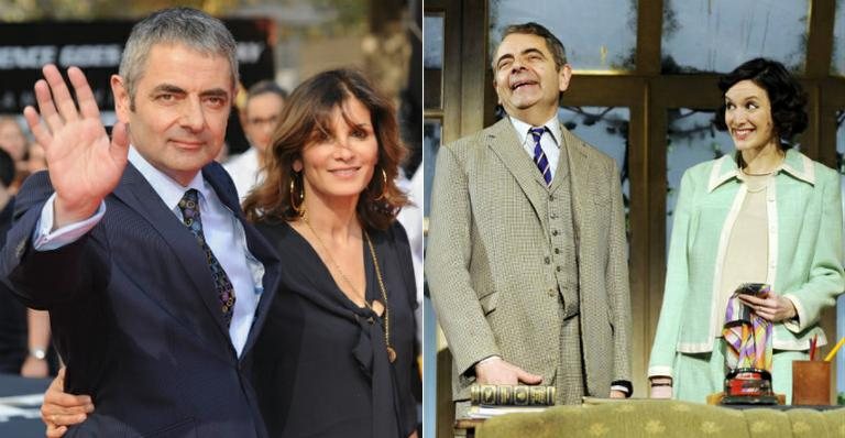 Rowan Atkinson com Sunetra (à esq.) e Louise Ford - Getty Images e Divulgação