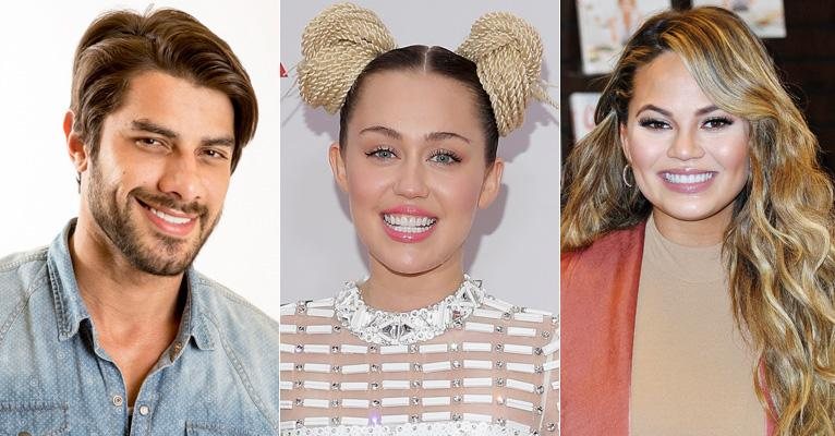 Renan, Miley Cyrus e Chrissy Teigen - Divulgação TV Globo/Getty Images