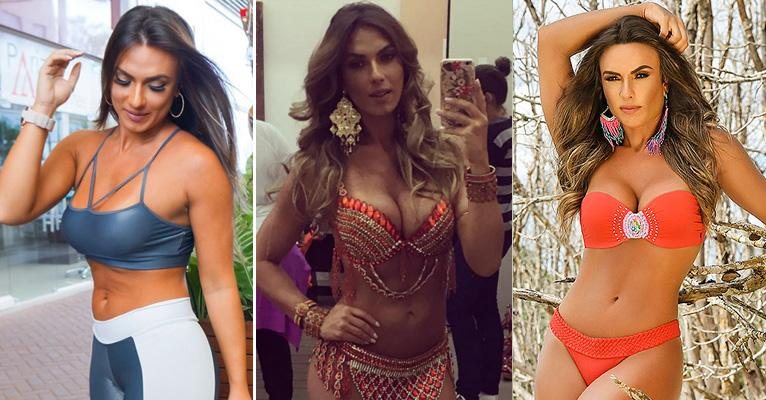 Antes e depois de Nicole Bahls: à esquerda, antes da dieta, com uma barriguinha. Nas fotos da direita, pós regime, muito mais magra - Brazil News/ Instagram/ David Borges