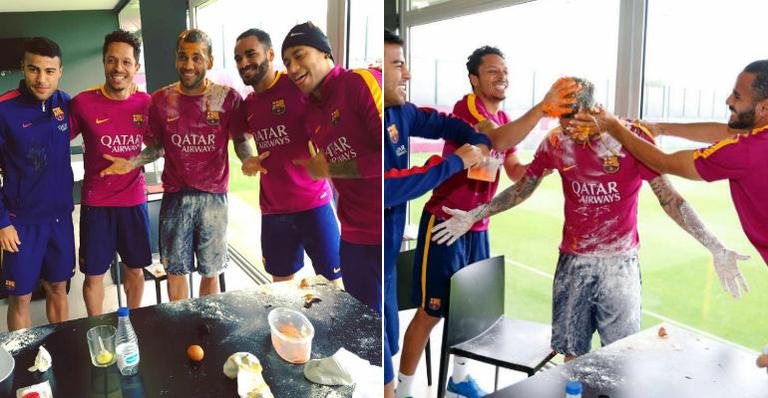 Aniversariante do dia, Daniel Alves recebe ovada dos colegas de equipe - Reprodução/Instagram