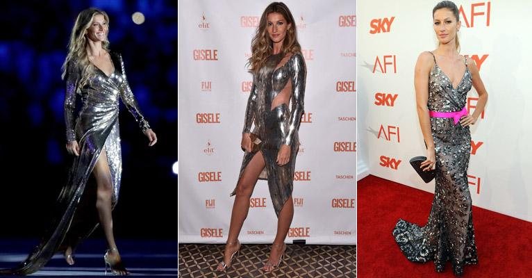 Gisele Bündchen investe em vestidos metalizados - Getty Images