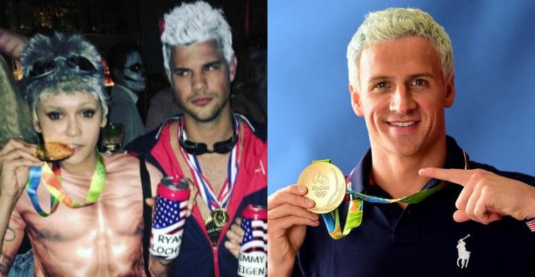 Taylor Lautner e Nina Dobrev se fantasiam de Ryan Lochte - Reprodução Instagram/ Getty Images