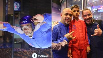 O chef Henrique Fogaça, João e Fabio Diniz, CEO da iFLY - Divulgação