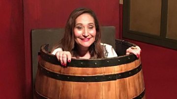 Sonia Abrão se diverte dentro de barril do Chaves em exposição - Instagram/Reprodução