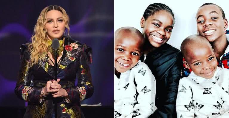 Madonna e os quatro filhos adotivos, Mercy James, David Banda e as gêmeas Estere e Stelle - Getty Images; Reprodução / Instagram