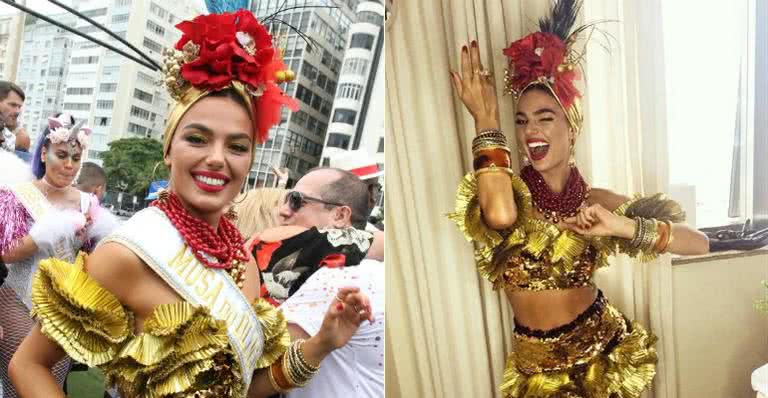 Isis Valverde se fantasia de Carmen Miranda - Marcos Fernandes/Agnews e Instagram/Reprodução