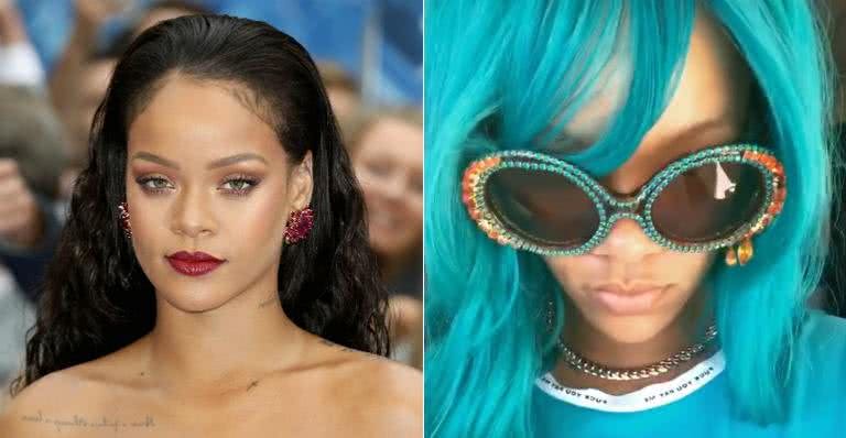 Rihanna surge com os cabelos azuis - Getty Images e Instagram/Reprodução