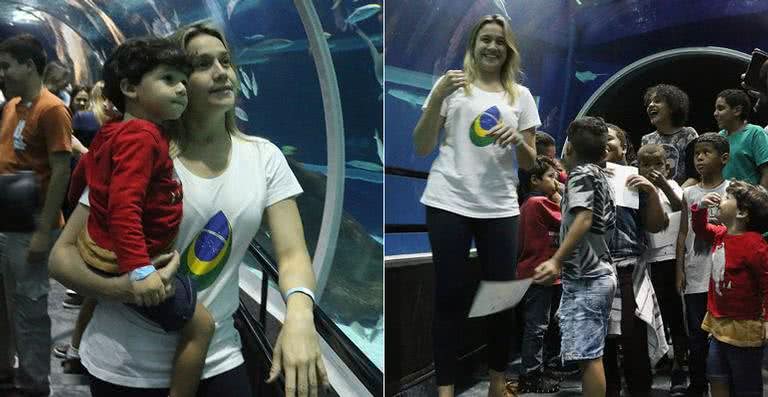 Fernanda Gentil e Enzo Celulari levam crianças ao aquário no Rio - Cleomir Tavares / Divulgação