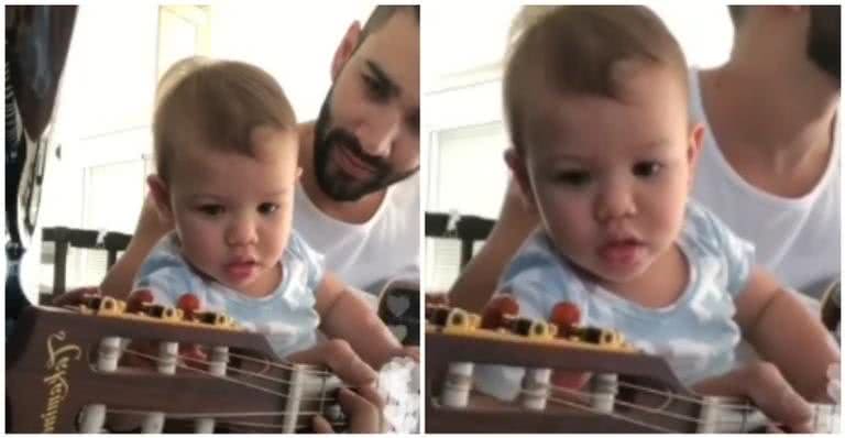 Gusttavo Lima e Gabriel tocando violão - Reprodução/ Instagram