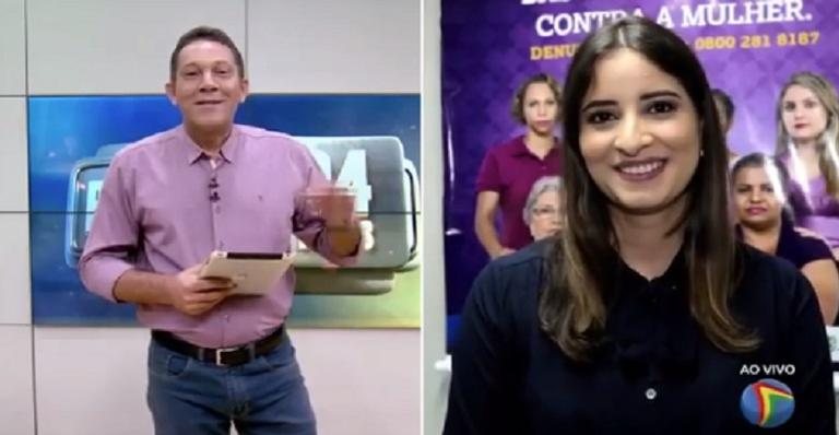 Apresentador não conteve a emoção ao revelar um segredo da repórter - Reprodução/TV Jornal