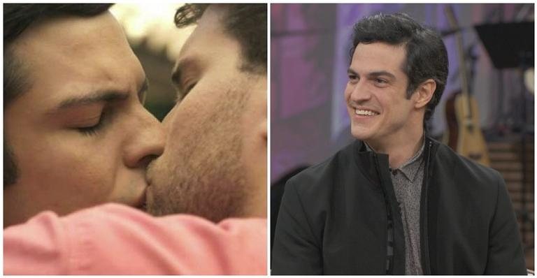 Mateus Solano e Thiago Fragoso contracenaram o primeiro beijo gay na novela "Amor à Vida", 2013. - TV Globo/Reprodução