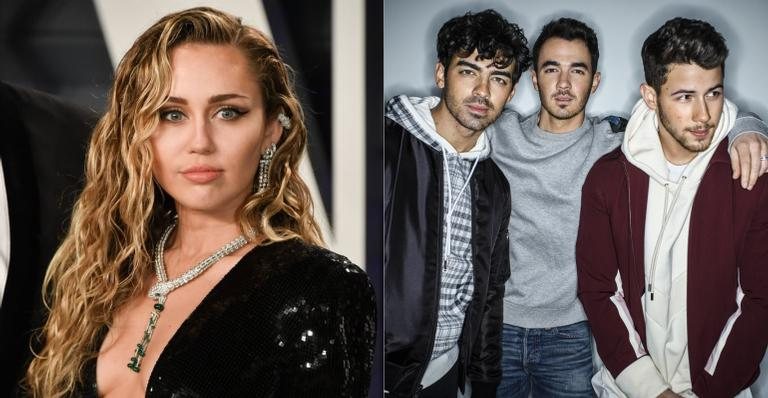 Miley Cyrus faz pergunta polêmica para os Jonas Brothers e irmãos respondem ao vivo - Foto/Destaque Getty/George Pimentel & Instagram