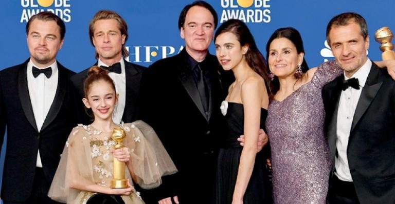 Leonardo DiCaprio, Brad Pitt, a pequena Kit Harington; Nicole Kimpel e Antonio Julia Butters, Quentin Tarantino, Margaret Banderas; e Paige Butcher e Eddie Murphy Qualley, Shannon McIntosh e David Heyman - Getty Images, Carlos Piaggio, Paoula Abou-Joude e Victoria Schiafino