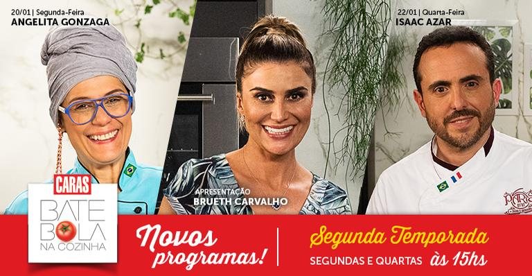 Os chefs Angelita Gonzaga e Isaac Azar no Bate Bola na Cozinha com Brueth Carvalho - Divulgação