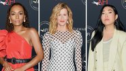 Janet Mock, Laura Dern e Awkwafina em cerimônia de gala - Jon Kopaloff/Filmmagic e Michael Kovac/Getty Images