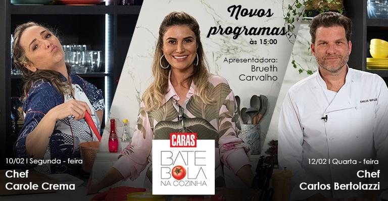 Os chefs Carole Crema e Carlos Bertolazzi no Bate Bola na Cozinha com Brueth Carvalho - Divulgação