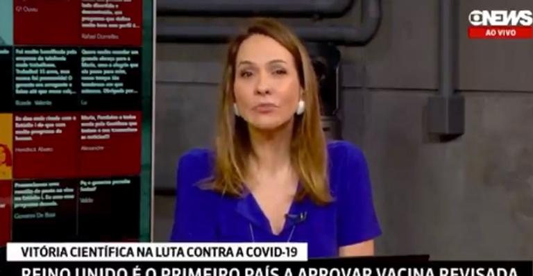 Maria Beltrão se emociona ao noticiar vacina contra Covid-19 - Reprodução/GloboNews