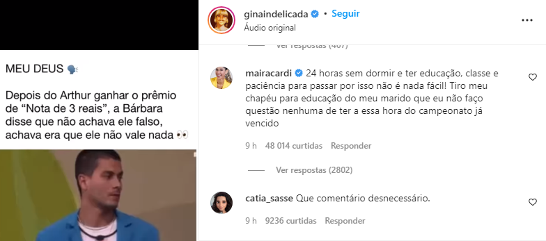 Maíra Cardi rebate fala de Bárbara sobre Arthur