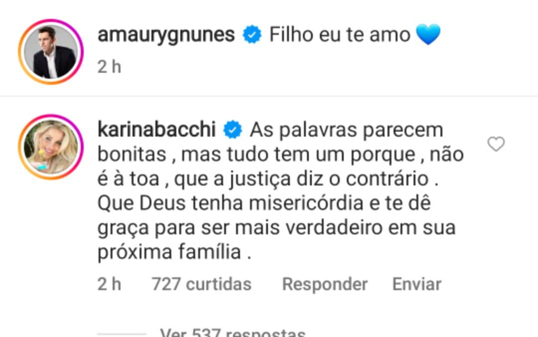 Karina Bacchi rebate Amaury Nunes