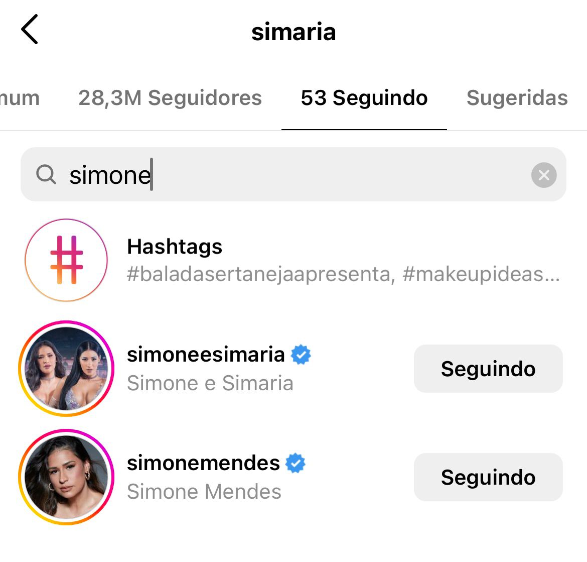 Simaria volta a seguir Simone