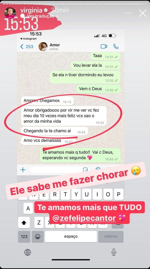 Zé Felipe agradeceu a amada pelo encontro