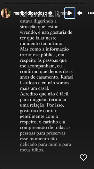 Mari Bridi confirma o fim do casamento