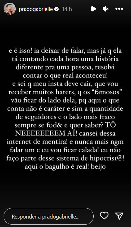 Gabi Prado fala sobre discussão com Bianca Andrade