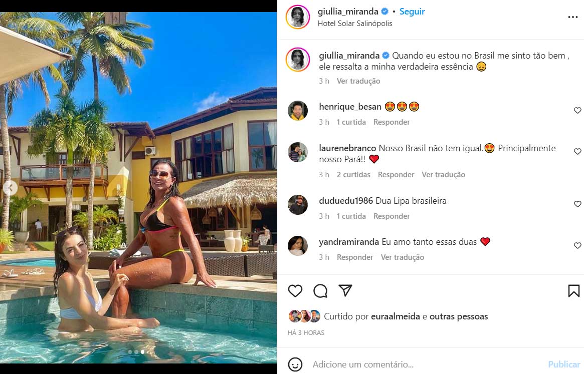 Gretchen curte dia na piscina com a filha Giullia Miranda