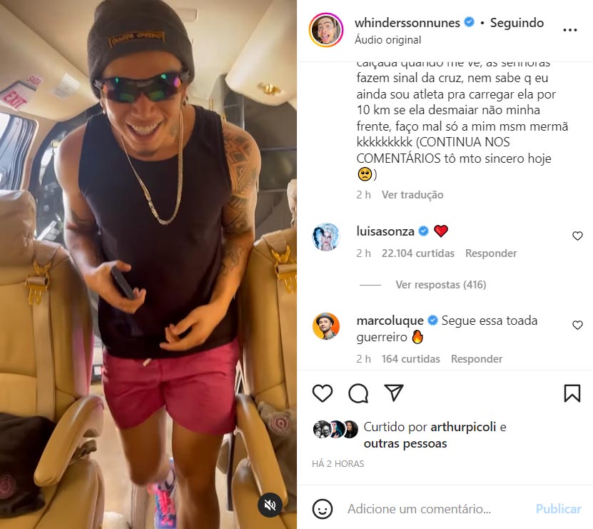 Luisa Sonza comenta em post de Whindersson Nunes