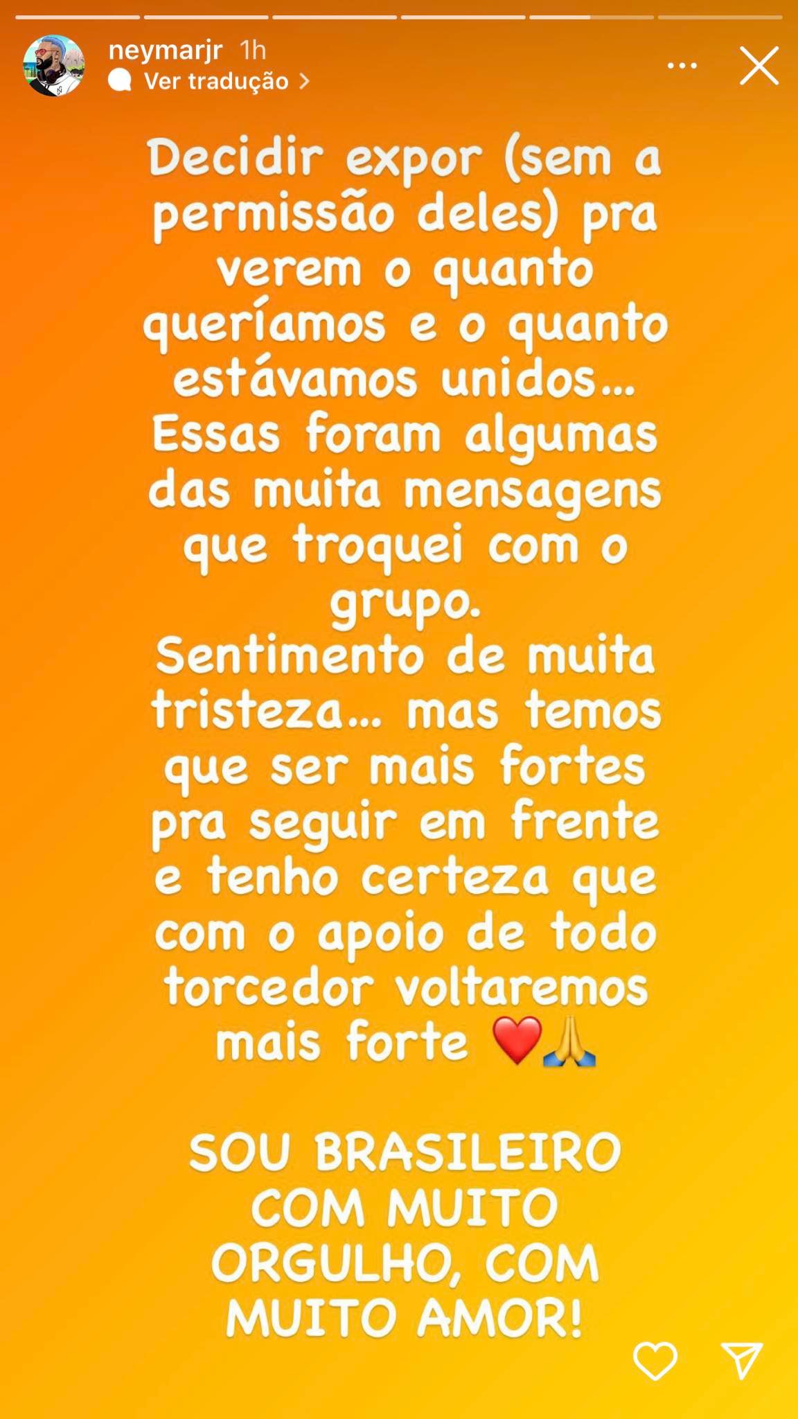 Neymar expõe mensagens dos jogadores da seleção