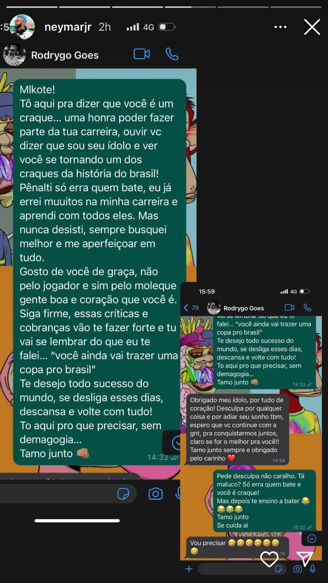 Neymar expõe mensagens dos jogadores da seleção