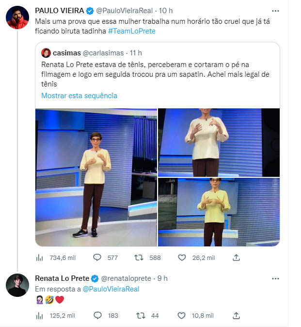 Renata Lo Prete reage após surgir de tênis na TV