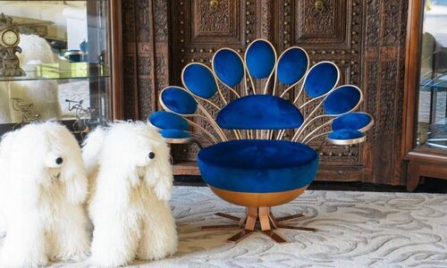 Na casa de Lucas existe uma cadeira azul que remete a um pavão