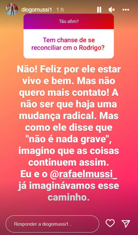 Diogo Mussi fala sobre o irmão Rodrigo Mussi