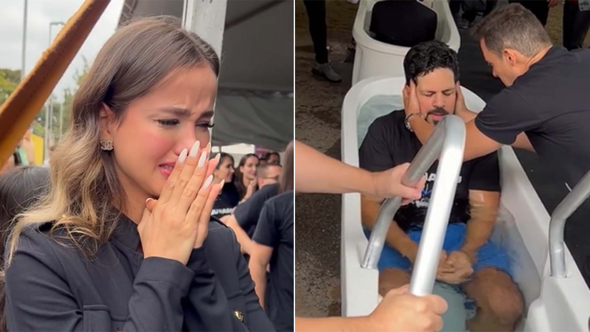 Biah Rodrigues se emociona no batizado do marido, Sorocaba