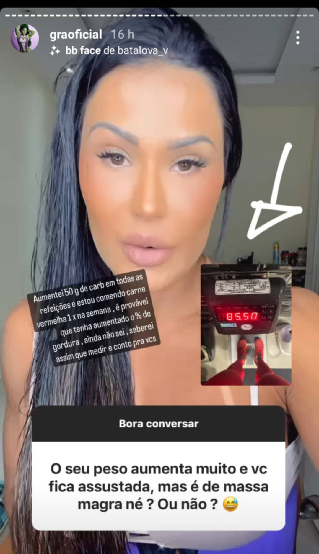 Gracyanne Barbosa fala sobre seu peso