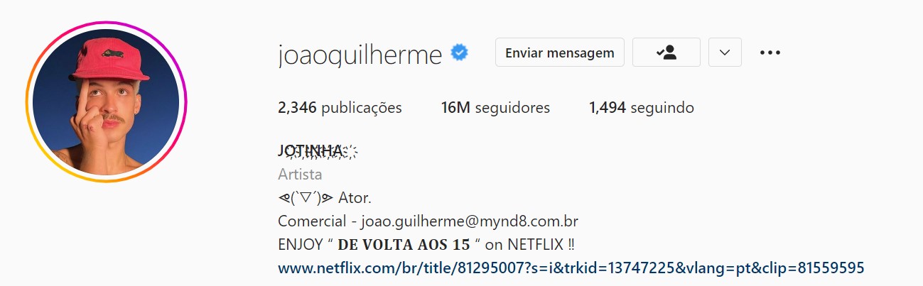 João Guilherme celebra marca de 16 milhões de seguidores no Instagram