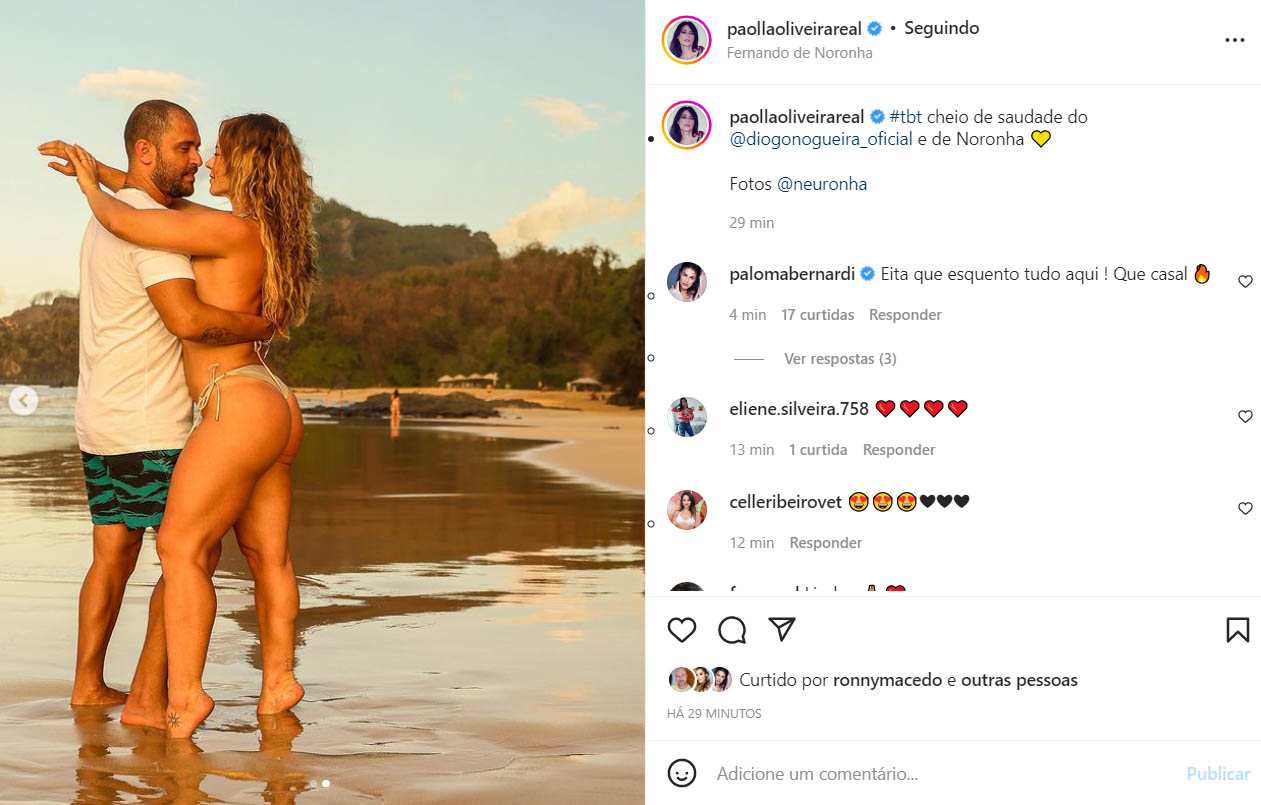 Paolla Oliveira e Diogo Nogueira em Fernando de Noronha - Crédito: Reprodução / Instagram